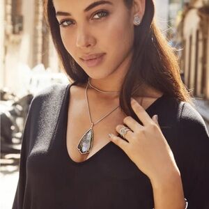 Kendra Scott Long Strand Rose Gold Necklace with Black MOP stone like new